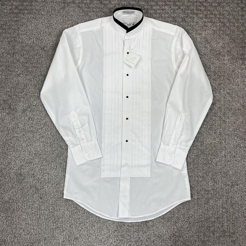 Neil Allyn Dress Shirt Mens XS 30/31 Tuxedo Pleated Band Collar White Formal